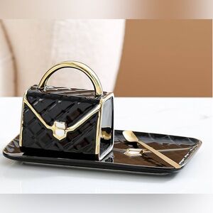 Elegant Black and Gold Handbag-Shaped Ceramic Set